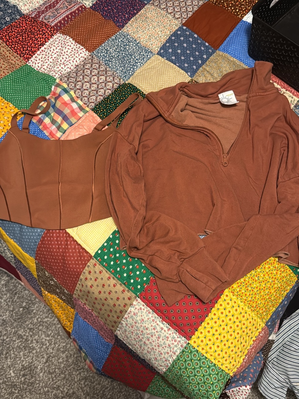 aerie Rust Brown Cropped Bustier & Quarter-Zip Pullover Set